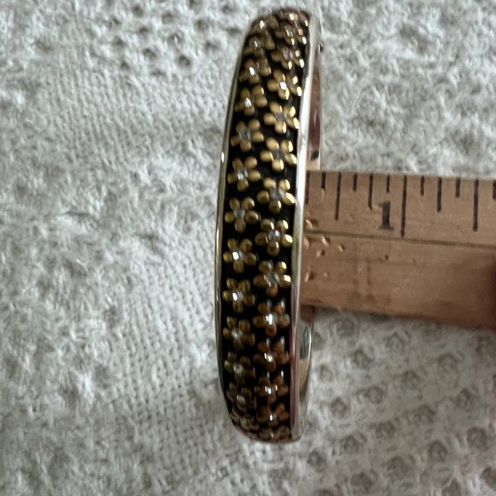 Brighton silver with gold flowers & rhinestones bangle bracelet - Picture 3 of 9